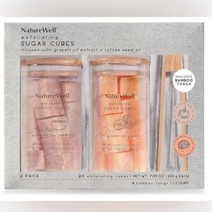 NatureWell Exfoliating Sugar Cubes with Bamboo Tongs, 20 cubes, 2 pk NEW in box